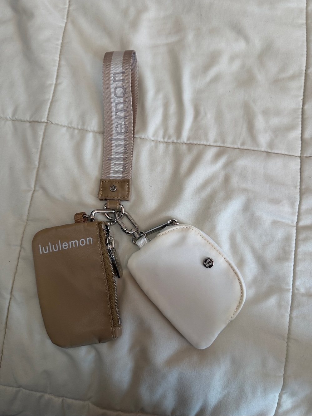 lululemon athletica Beige and White Wristlet Key Pouch Set
